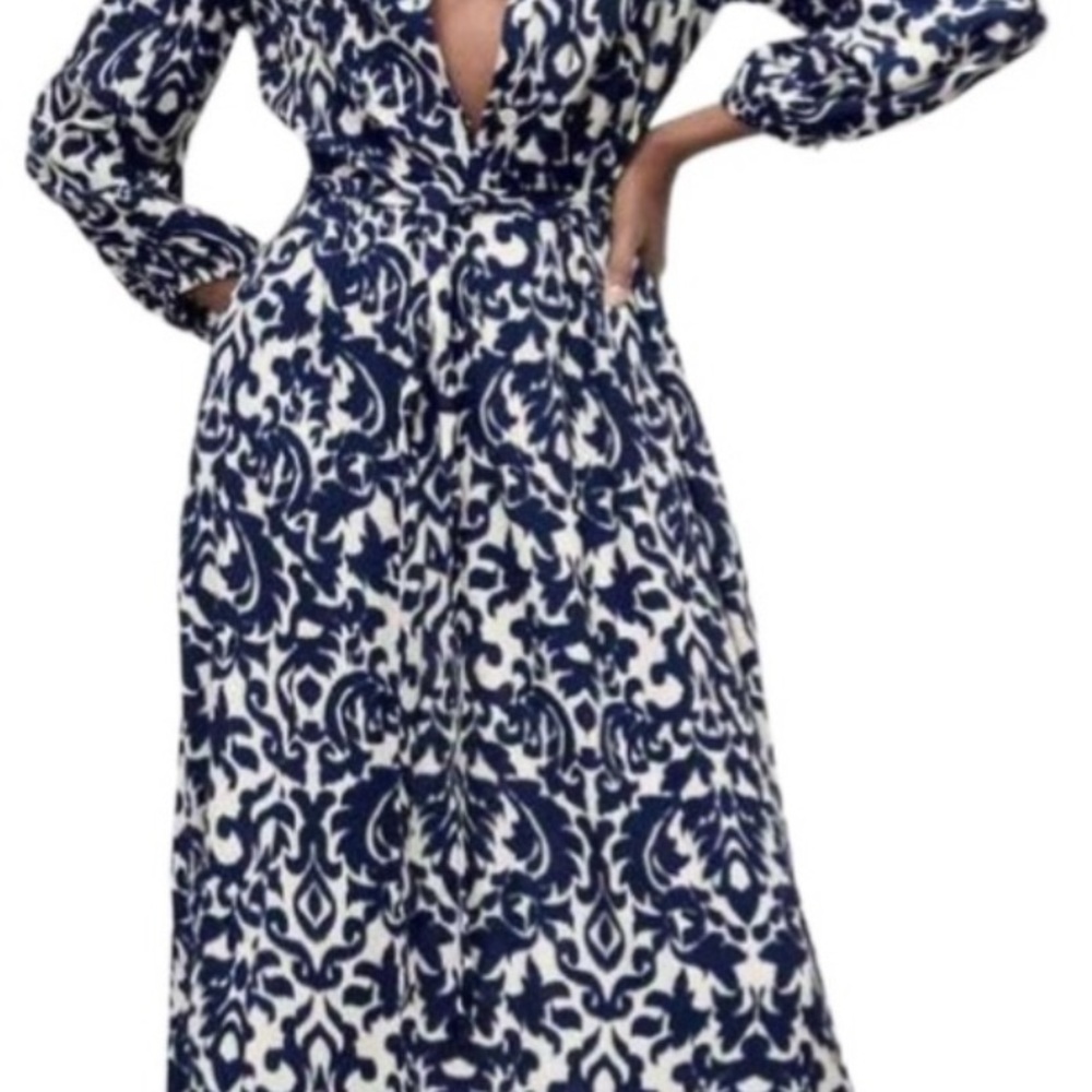 Zara Navy and White Maxi Dress